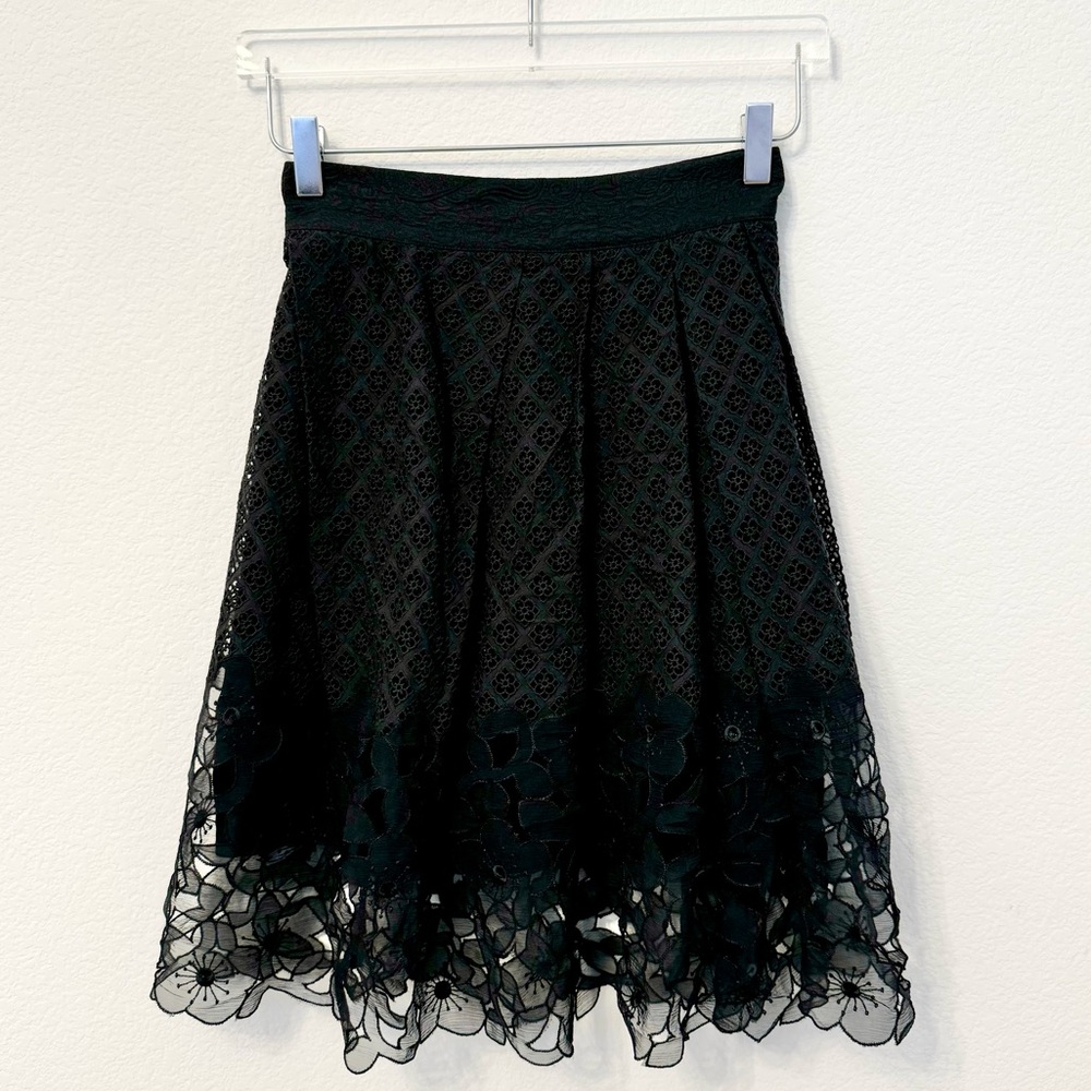 La Perla Black Floral Silk and Cotton Skirt 42 XS